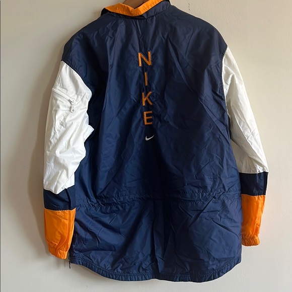 Nike 2000s Vintage Navy, White and Orange Windbreaker Back Spellout Jacket - Picture 4 of 7